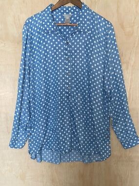 Multiples Blue and White Polka Dot Button-Down Blouse size XL 100% LYOCELL